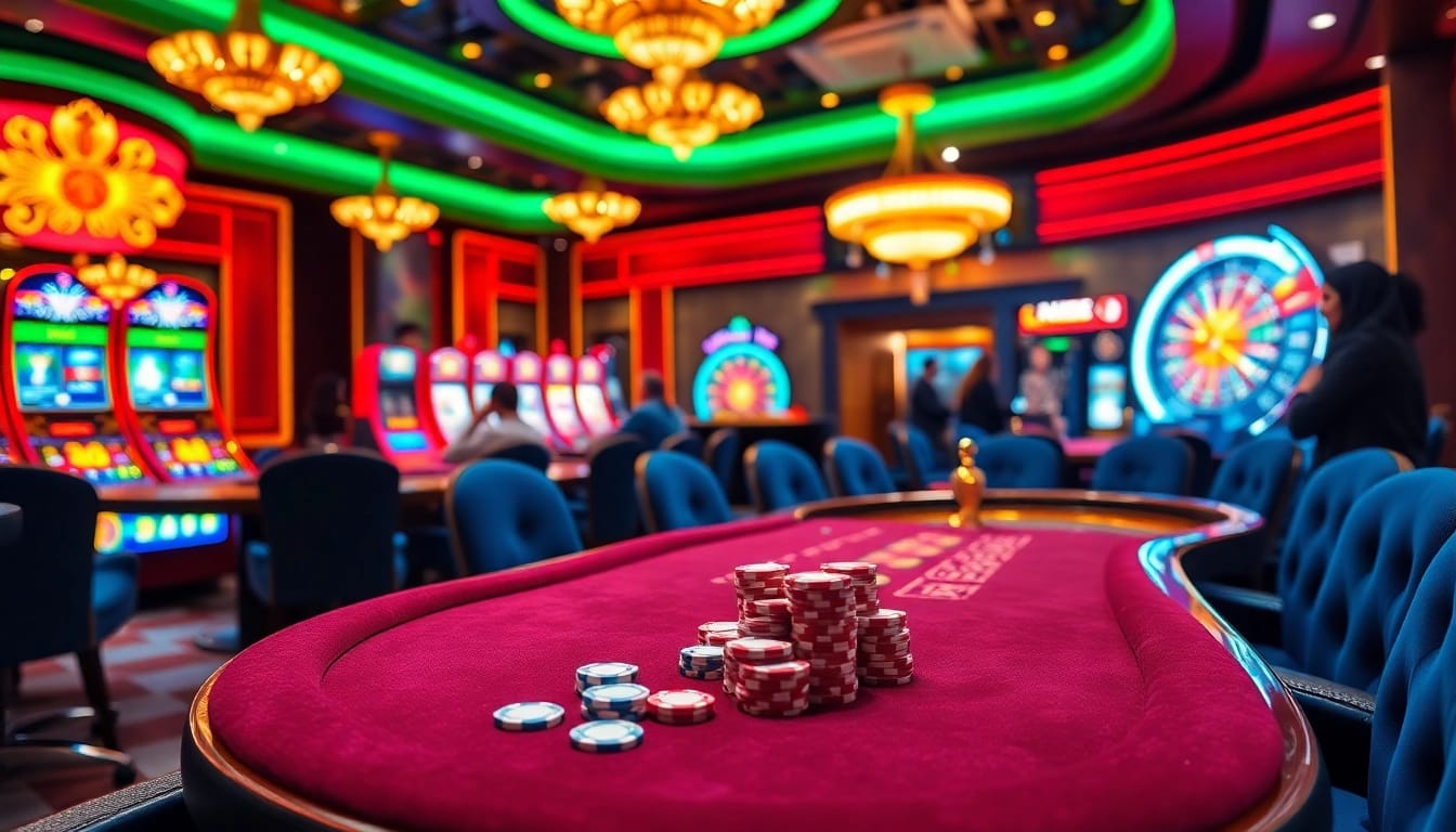 Betting enthusiasts enjoying a thrilling game at NK88 casino with vibrant chip action.