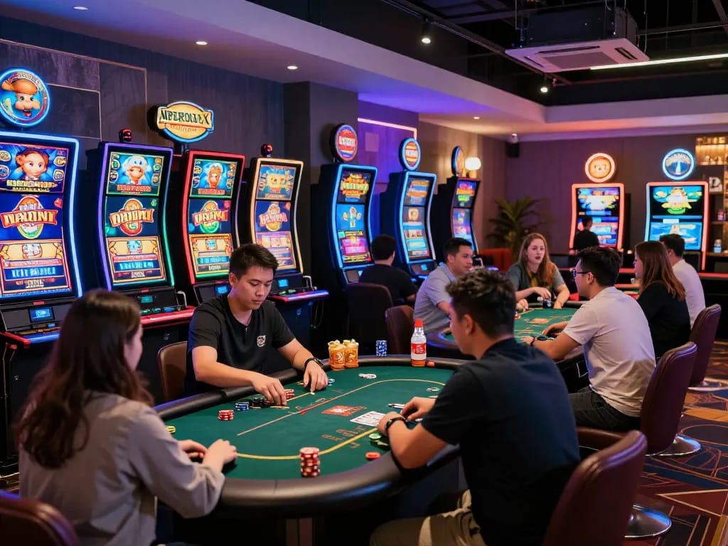 Dynamic online betting experience at Nhà cái 79KING with players engaged in vibrant casino games and virtual slots.