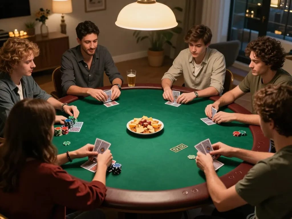 Engaging poker gameplay scene at home, showcasing strategic interactions with nk88mvp in action.