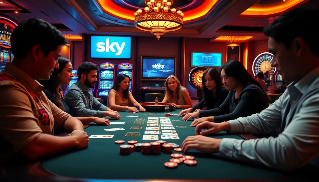 Experience the luxury of gambling at sky88 with players enjoying a game of blackjack.