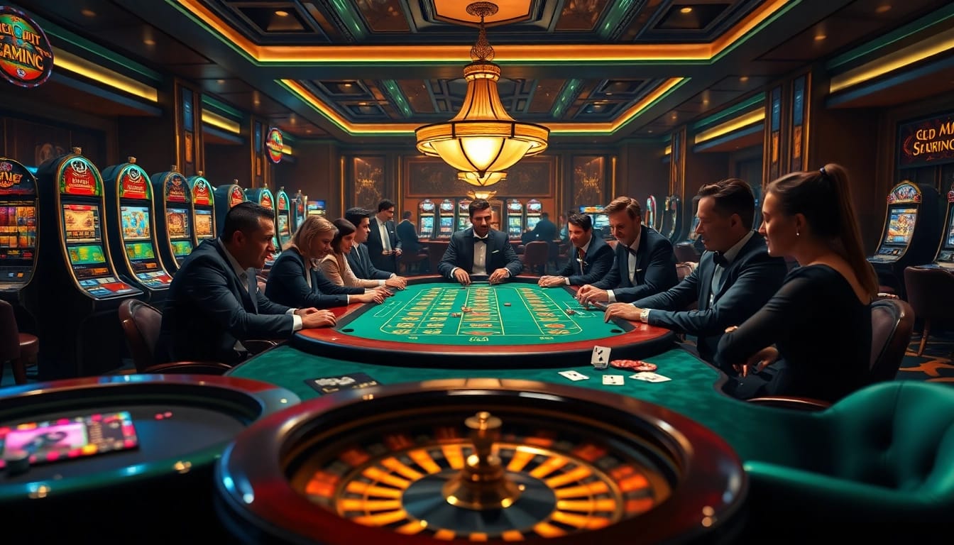 SX88 themed casino scene showcasing luxurious gambling excitement with players at a poker table.