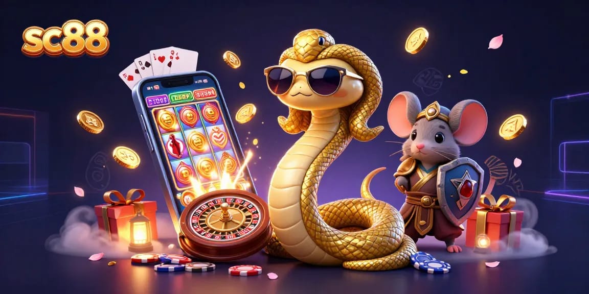 Experience the excitement of sc88 with vibrant slot games and enchanting 3D characters in a lively casino scene.