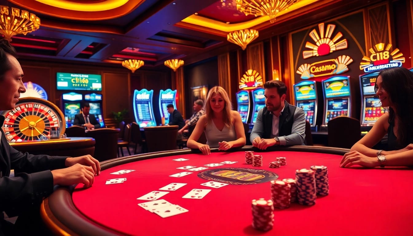 Win big at C168 with a thrilling casino scene showcasing poker, roulette, and slots.