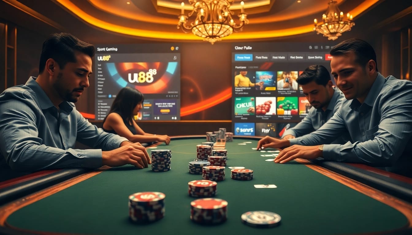 Experience the thrill of gambling at uu88's luxurious poker table with elegant cards and chips.