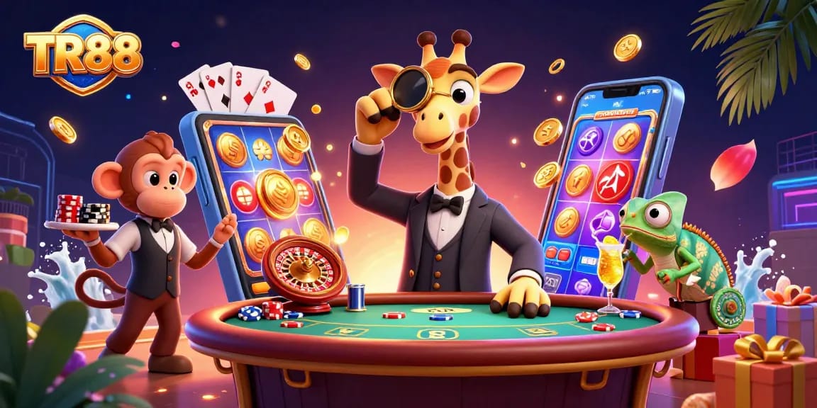 TR88 showcases exciting gameplay with a high-roller giraffe at a luxurious casino table.