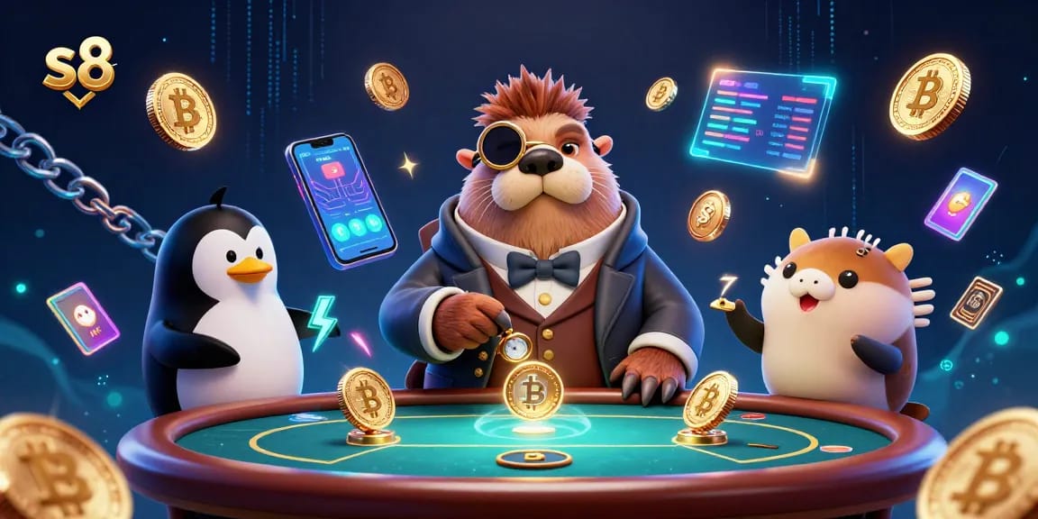 Join the fun at s8's underwater poker scene featuring unique characters in creative outfits.