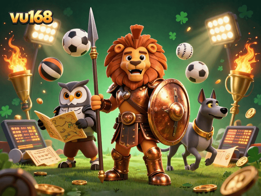 Experience thrilling bets and sports dynamics with vu168's vibrant 3D casino illustration.
