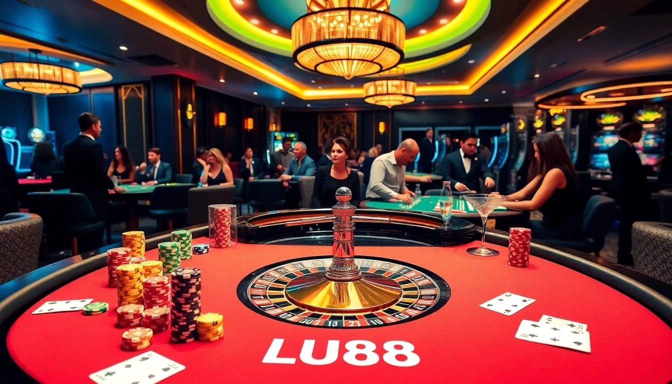 Players enjoy excitement at LU88 casino table during vibrant game night.
