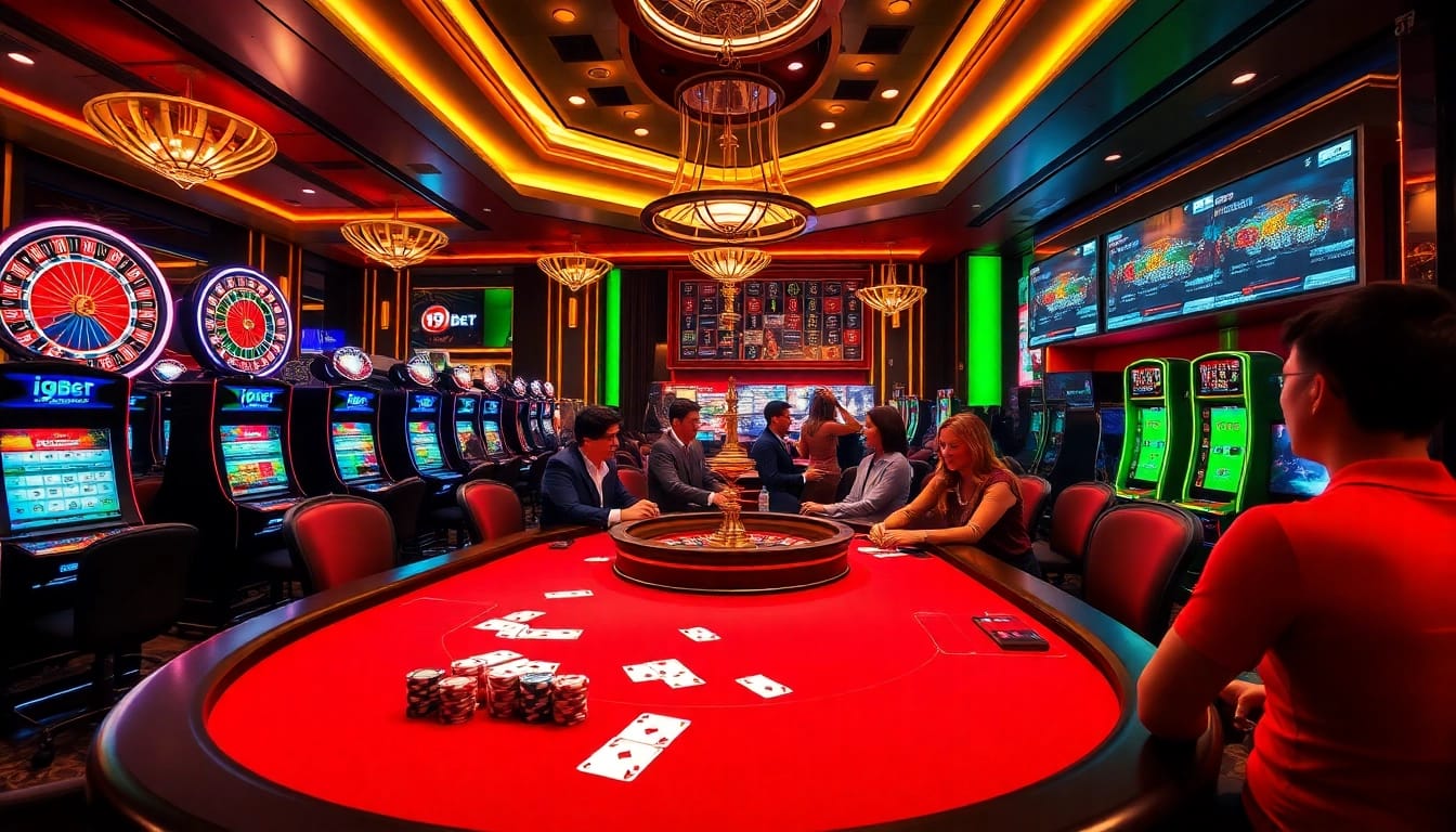 Experience the thrill of i9bet at an upscale casino with poker, slots, and roulette.