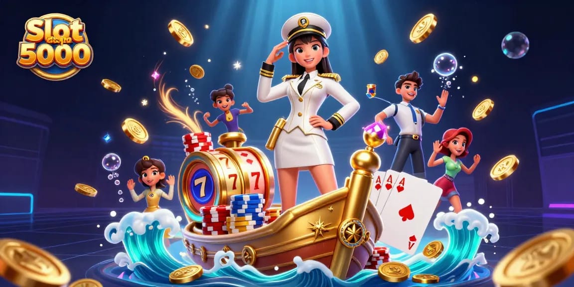 Experience exciting Slot depo 5000 action with spinning reels and grand casino elements.