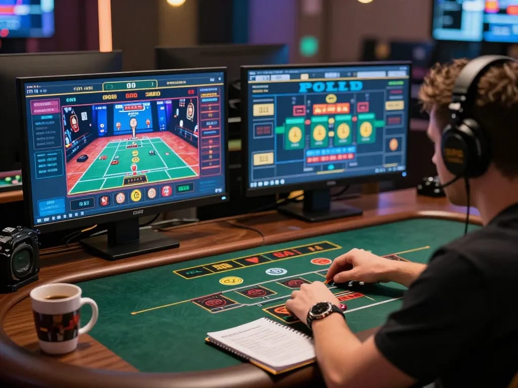 Go88 player engaging in an online live dealer game, showcasing strategic gameplay and a professional setup.