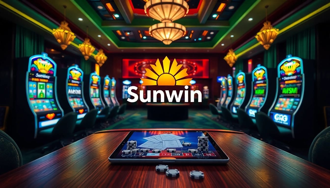 Experience the excitement of Sunwin with vibrant slot machines and elegant casino tables.