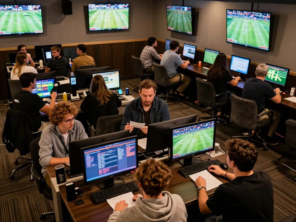 Engaged users placing bets using the tr88 app in a lively sports betting lounge atmosphere