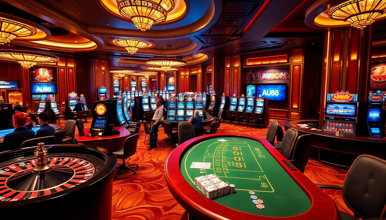 Experience the thrill of gambling at AU88 with lively casino tables and digital betting interfaces.