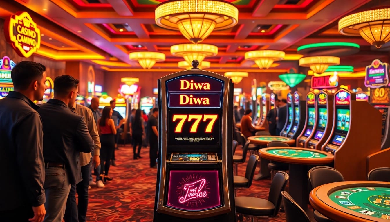 Experience the thrill of Diwa 777 amidst the vibrant casino ambiance and excited players.