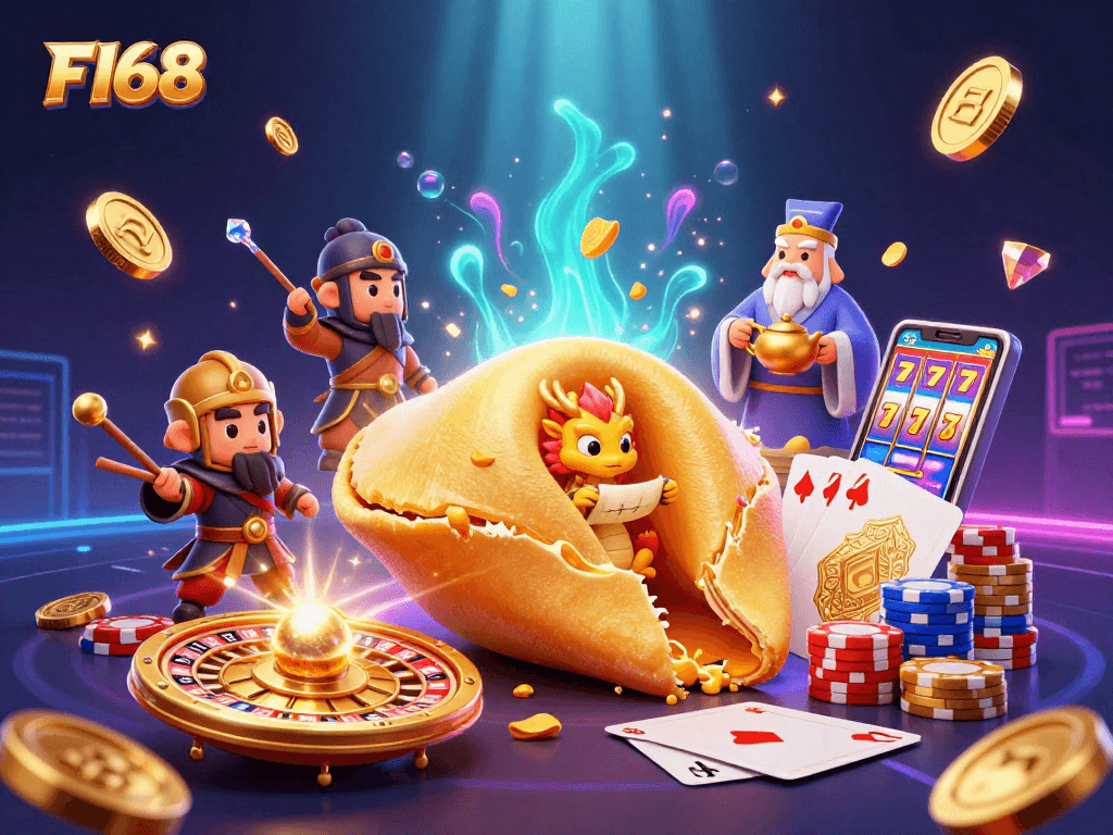 Engage in thrilling gambling action with F168 featuring a vibrant 3D casino scene.