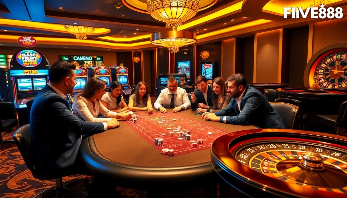 five88 gamers enjoying an intense poker match at a vibrant casino table