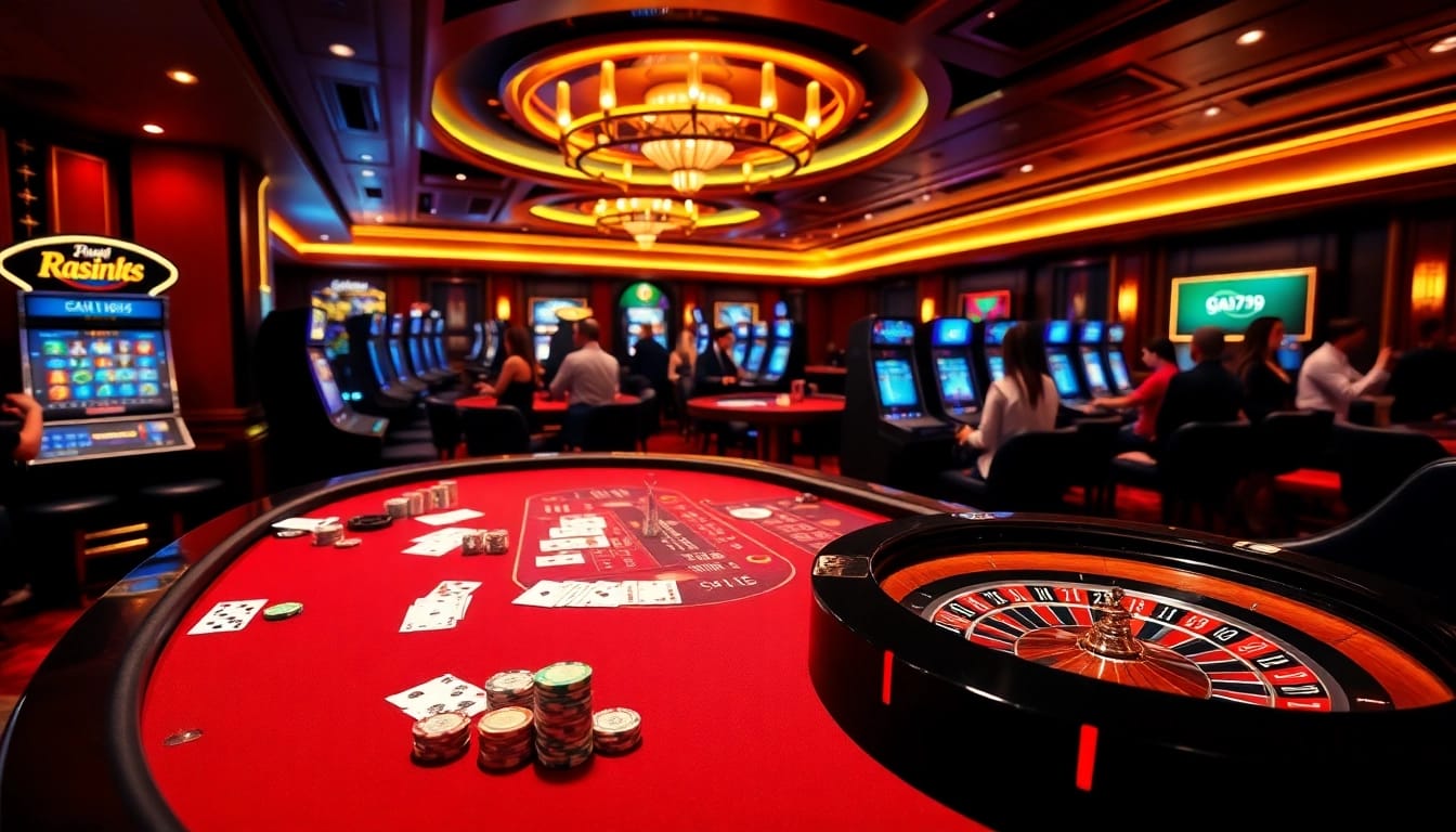 Betting excitement with ga6789 at a vibrant casino table full of cards and chips.