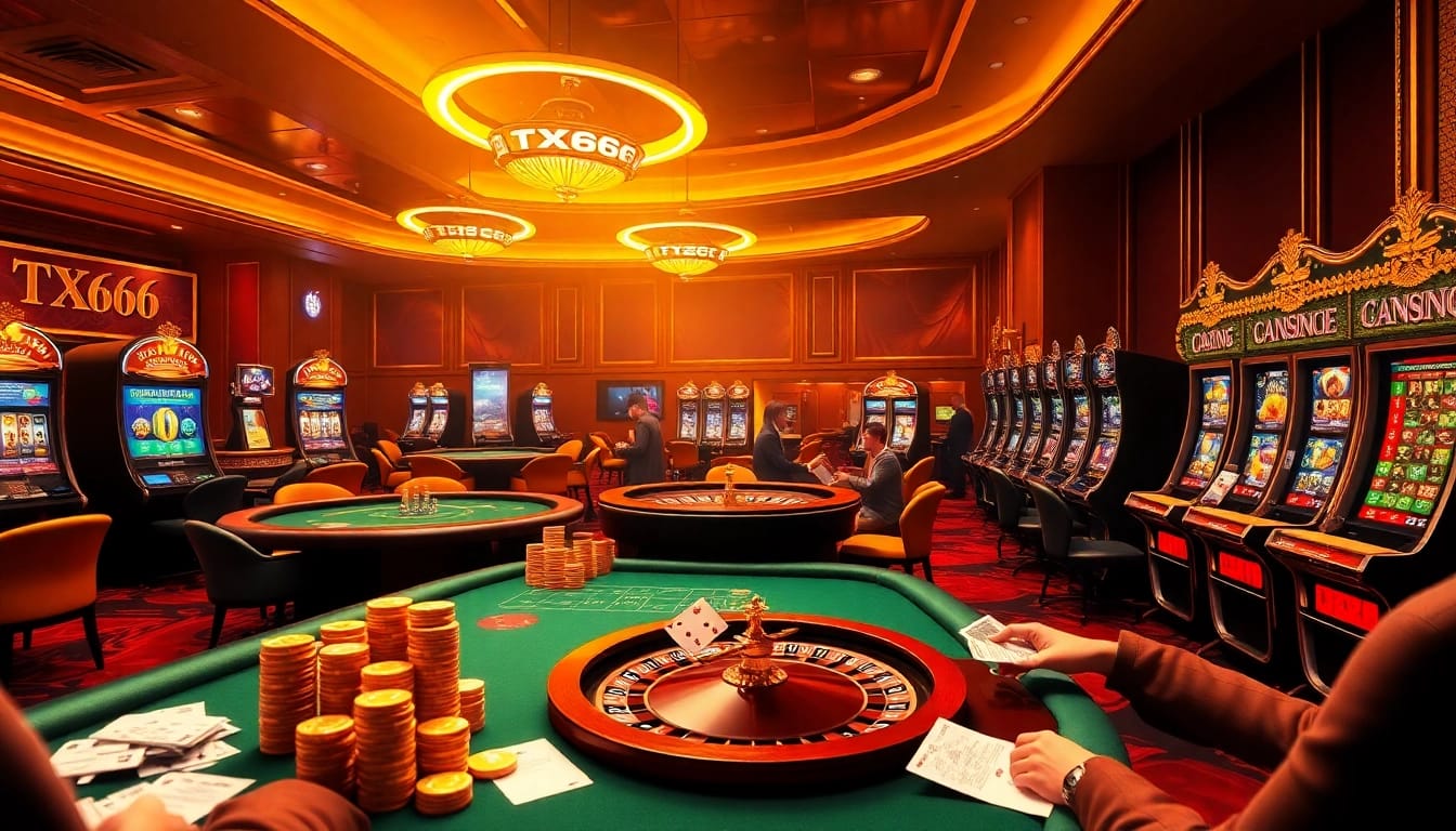 Experience the thrill of gambling at Nhà cái TX666 with an exciting table game scene.