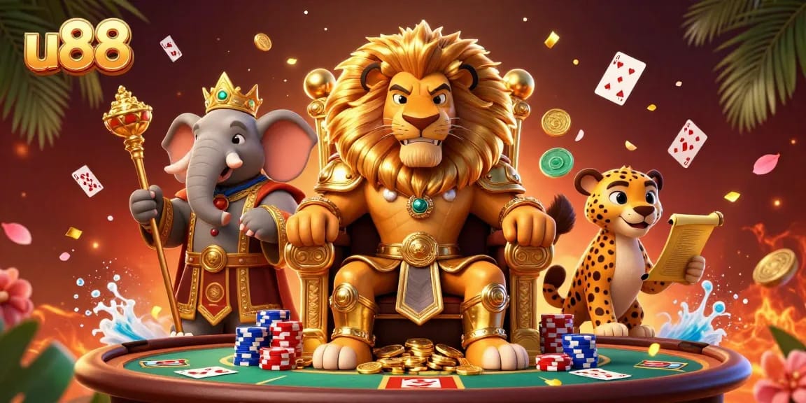 Engage with u88 Casino through thrilling poker sessions featuring majestic characters and vibrant elements.