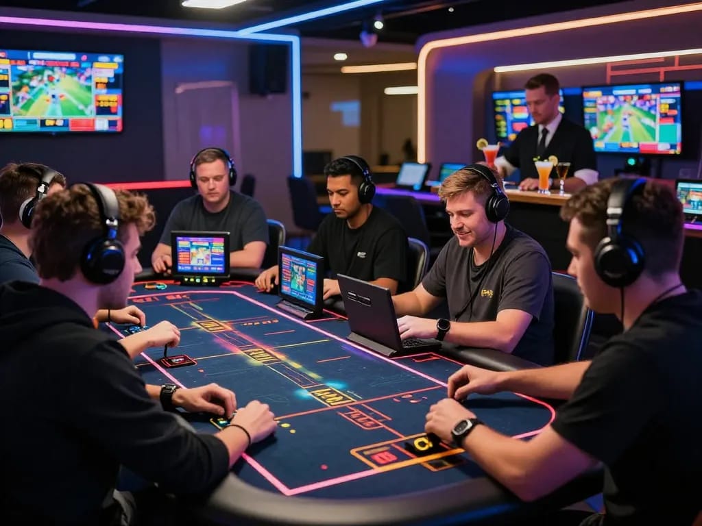 Players at nhà cái nk88 engaging in online betting at a modern casino table.
