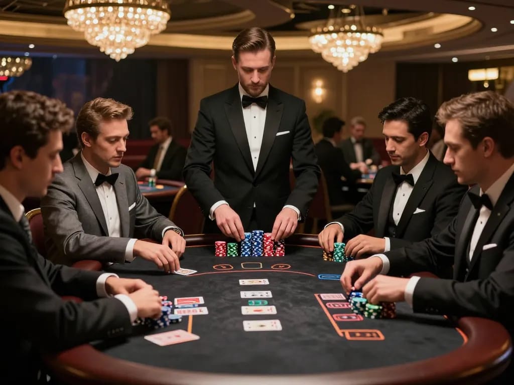 Players enjoying a thrilling blackjack game with may88 branding, colorful chips, and elegant casino ambiance