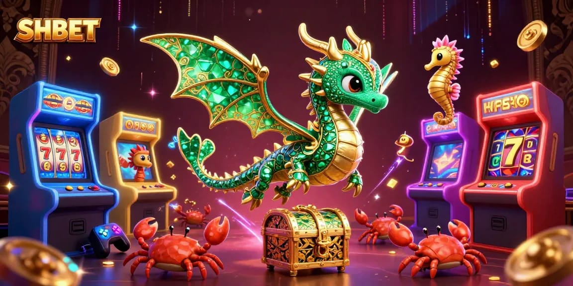 Engage with SHBET's vibrant gaming world featuring animated sea creatures and arcade treasures.