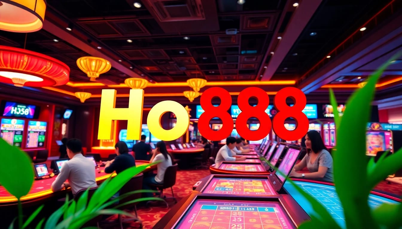 Ho88 vibrant online casino scene with players enjoying live games.