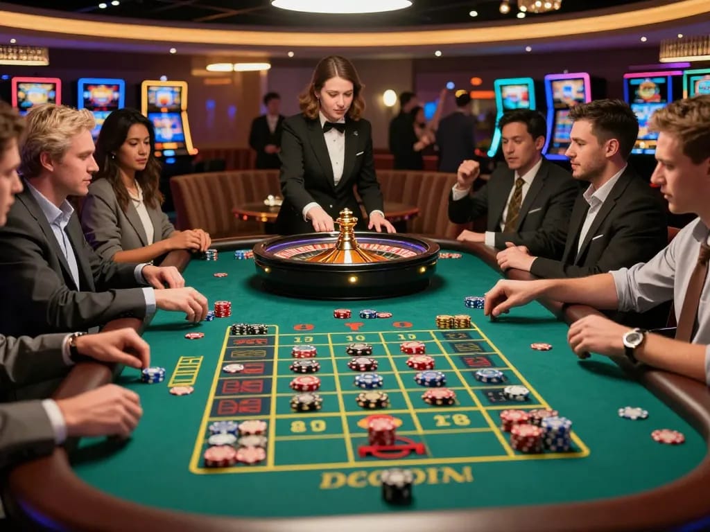 Experience the thrill of kp88 in action with players betting on a vibrant roulette game.