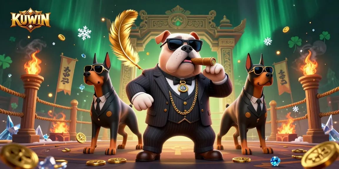 Engage with KUWIN's exciting betting world featuring dynamic illustrations of casino games and excitement.