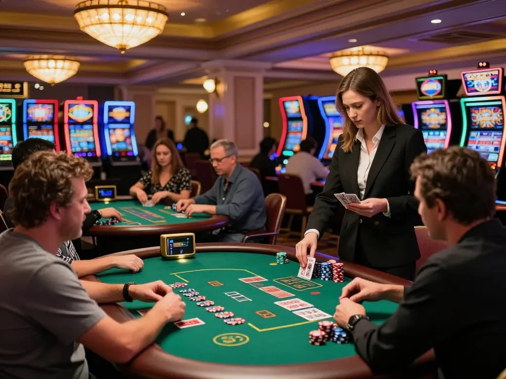 Players enjoying a thrilling game of blackjack at five88 casino, chips set for strategic bets.