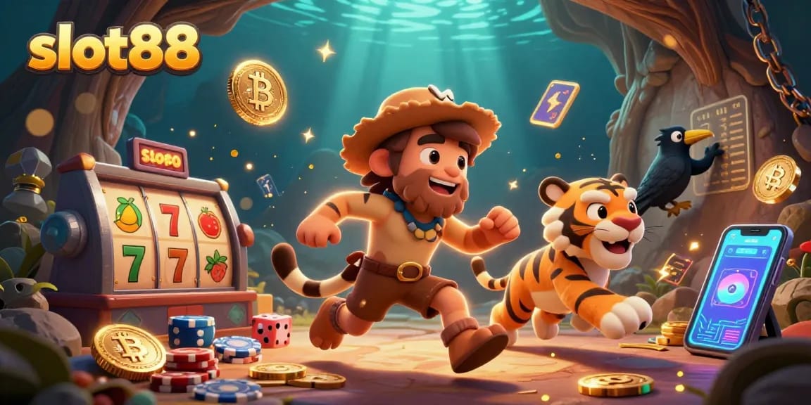 Taruhan slot88 dan suasana kasino prasejarah dengan karakter dan elemen menarik.