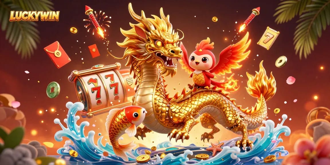 Experience winning at LUCKYWIN with vibrant 3D casino elements and lively characters