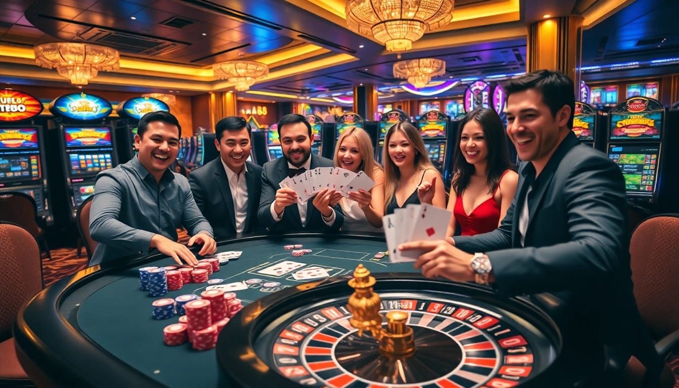 Engage in thrilling gameplay at TR88 casino with vibrant poker chips and lively players.