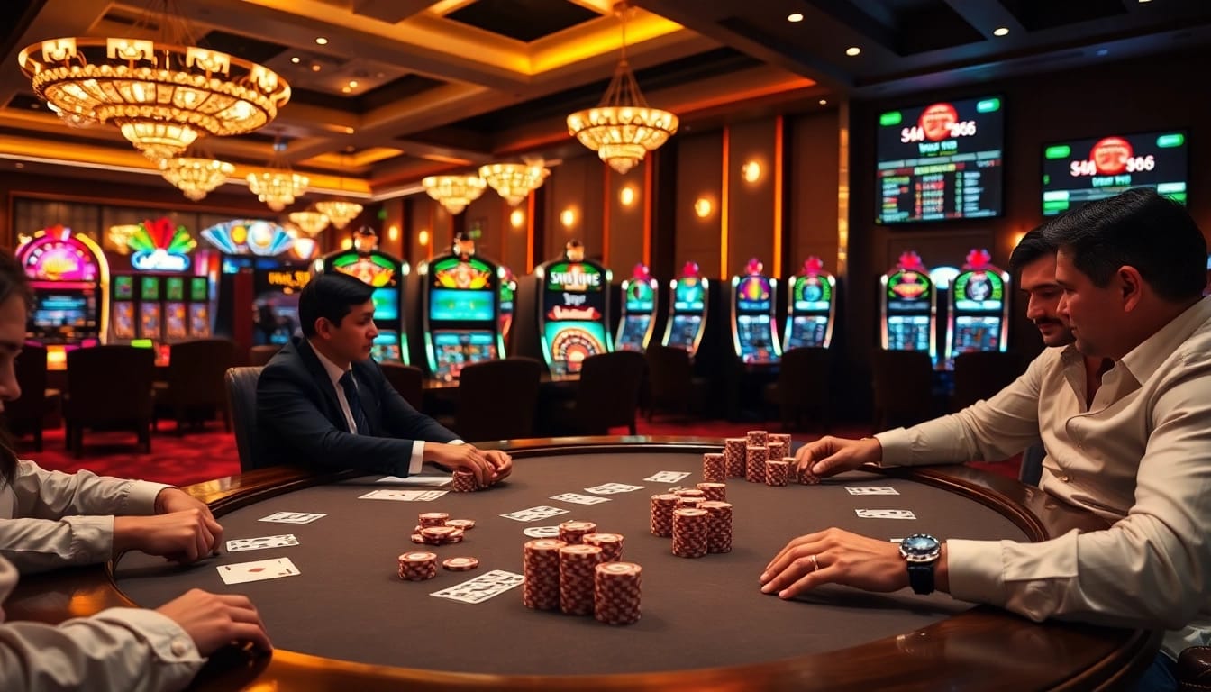 Engaging scene showcasing betting action at nhà cái mm88 with poker and roulette elements.
