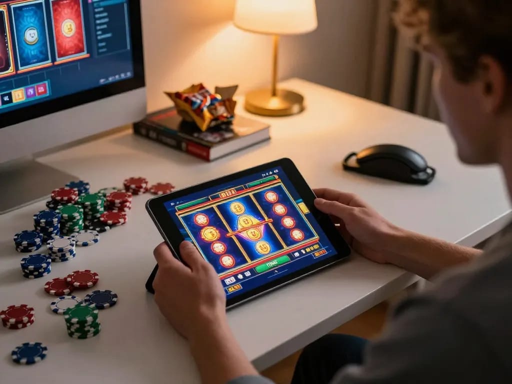 Gincal user enjoying an engaging online slots session on tablet with vibrant interface