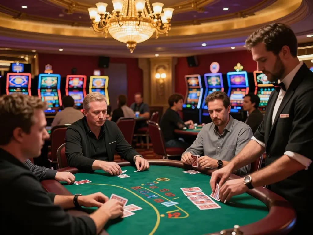 Players strategizing wins at tx88 blackjack table amidst a luxurious casino atmosphere