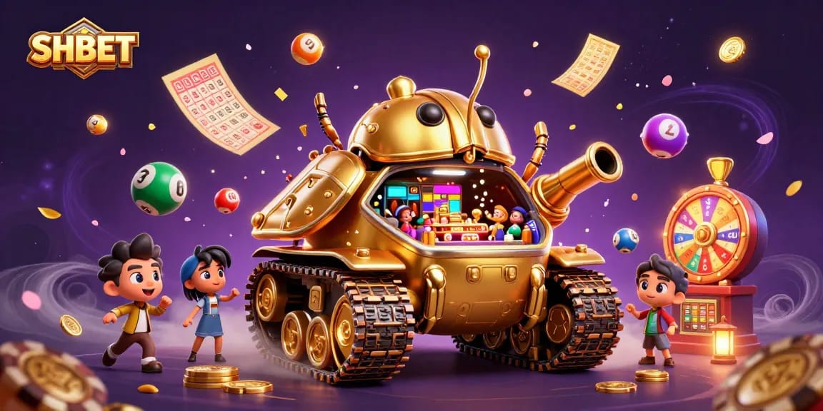 Experience exciting gaming action with SHBET's miniature casino inside a golden beetle tank
