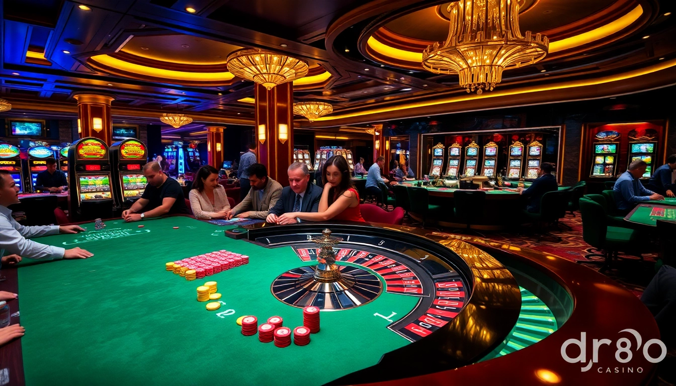 Experience the thrill of Nhà cái casino dr88 with vibrant gaming tables, excited players, and luxury.