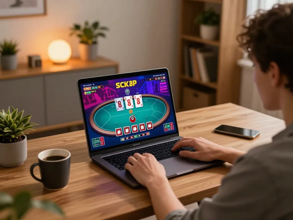 Engaging poker gameplay on SC88 OKVIP during a cozy home game session with vibrant graphics.