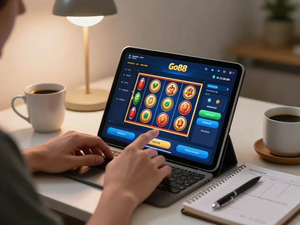 Enjoying exciting gameplay on the Go88 casino app while strategizing in a cozy home