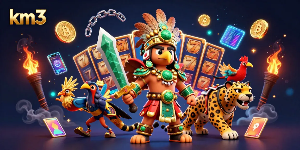 Experience km3's thrilling slot games with dynamic Aztec-themed warriors and exciting jackpot elements.