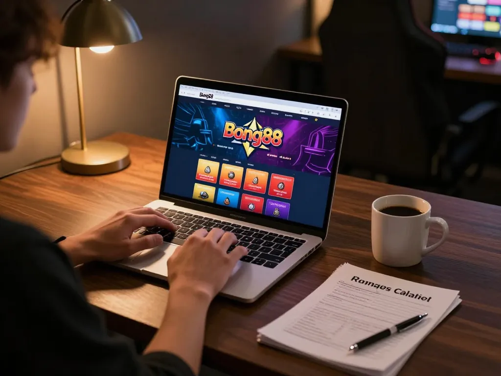 Bong88 player engaging in online gaming at home, showcasing cozy atmosphere and betting strategy