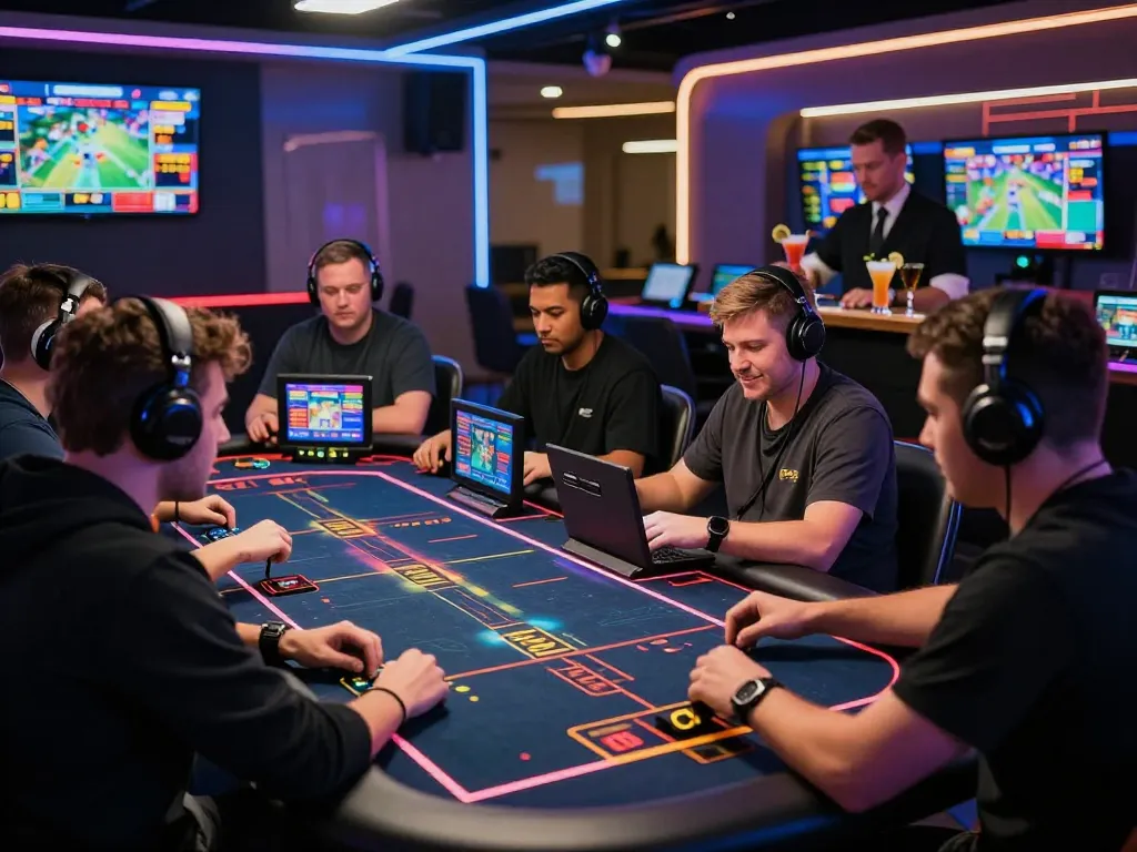 Players at nhà cái nk88 engaging in online betting at a modern casino table.
