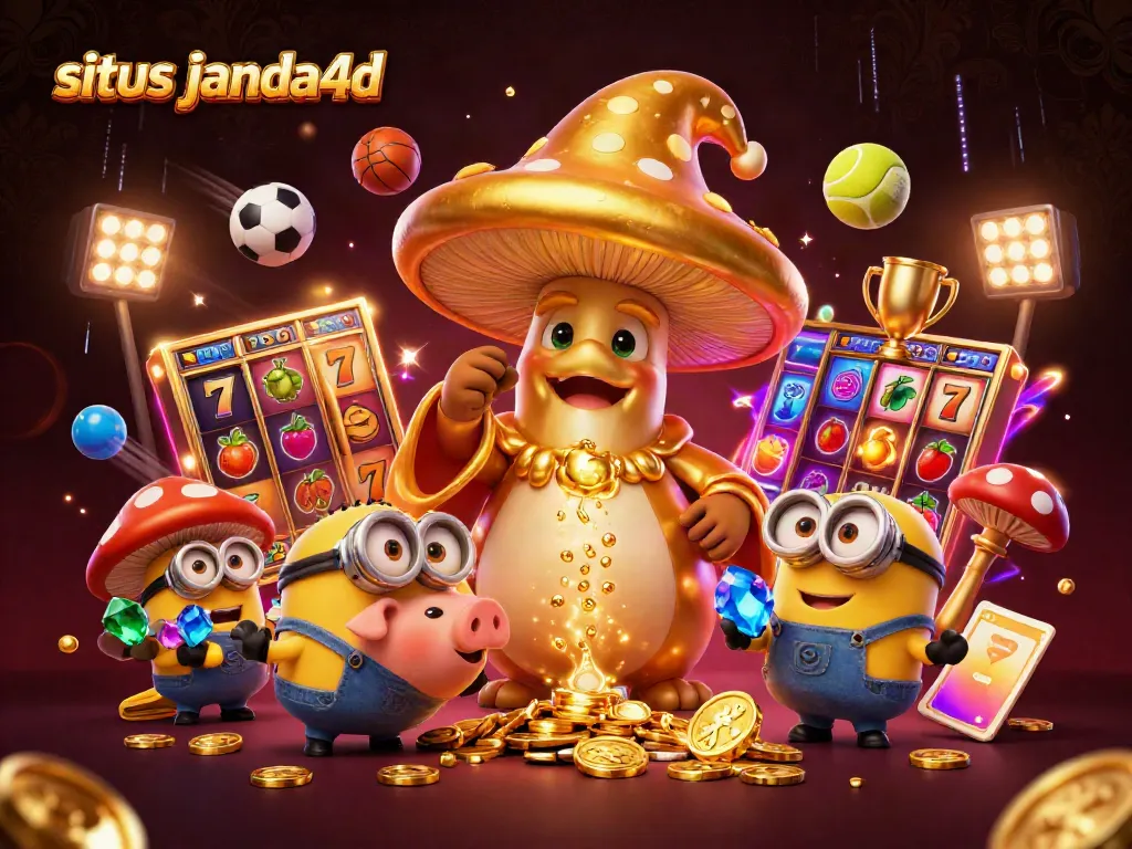Visualisasi situs janda4d yang kaya detail, menampilkan elemen permainan slot dan karakter magis.