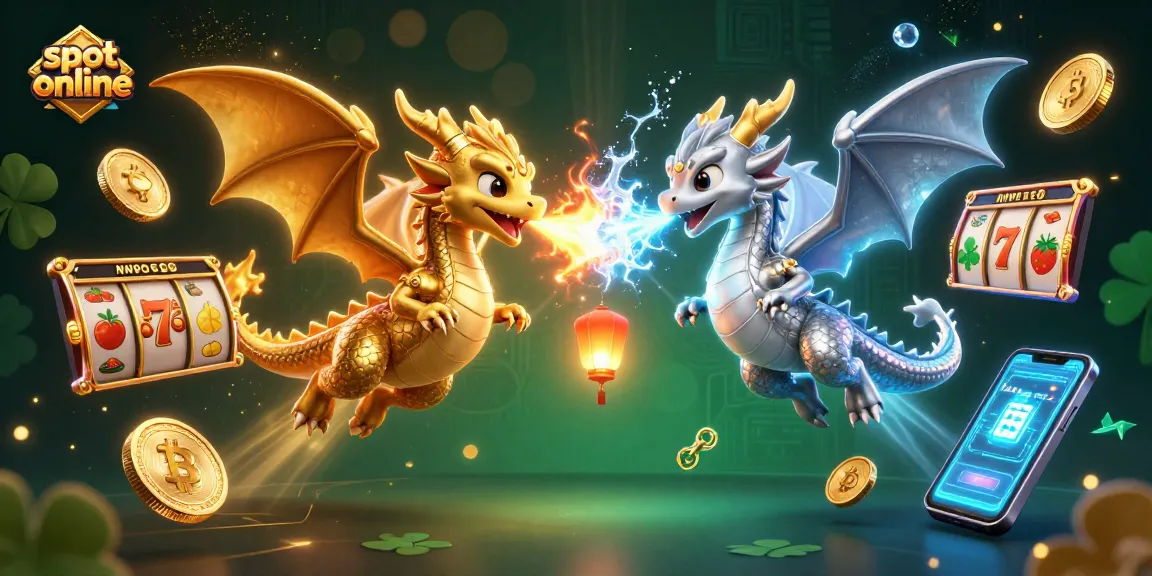 Jelajahi slot online yang menarik dengan karakter naga berkilau dan elemen kasino yang menggairahkan.