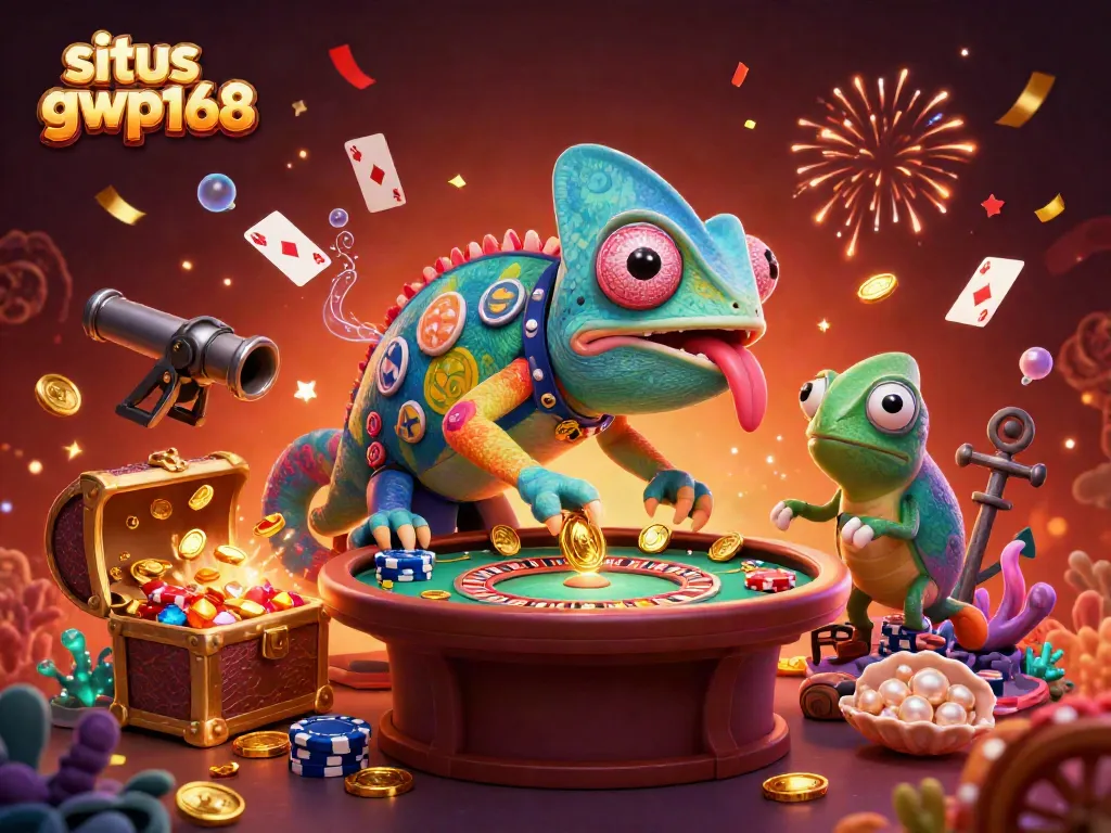 Situs GWP168 menghadirkan pemilik kasino chameleon 3D yang menawan, melahap koin emas dalam lingkungan permainan yang megah.