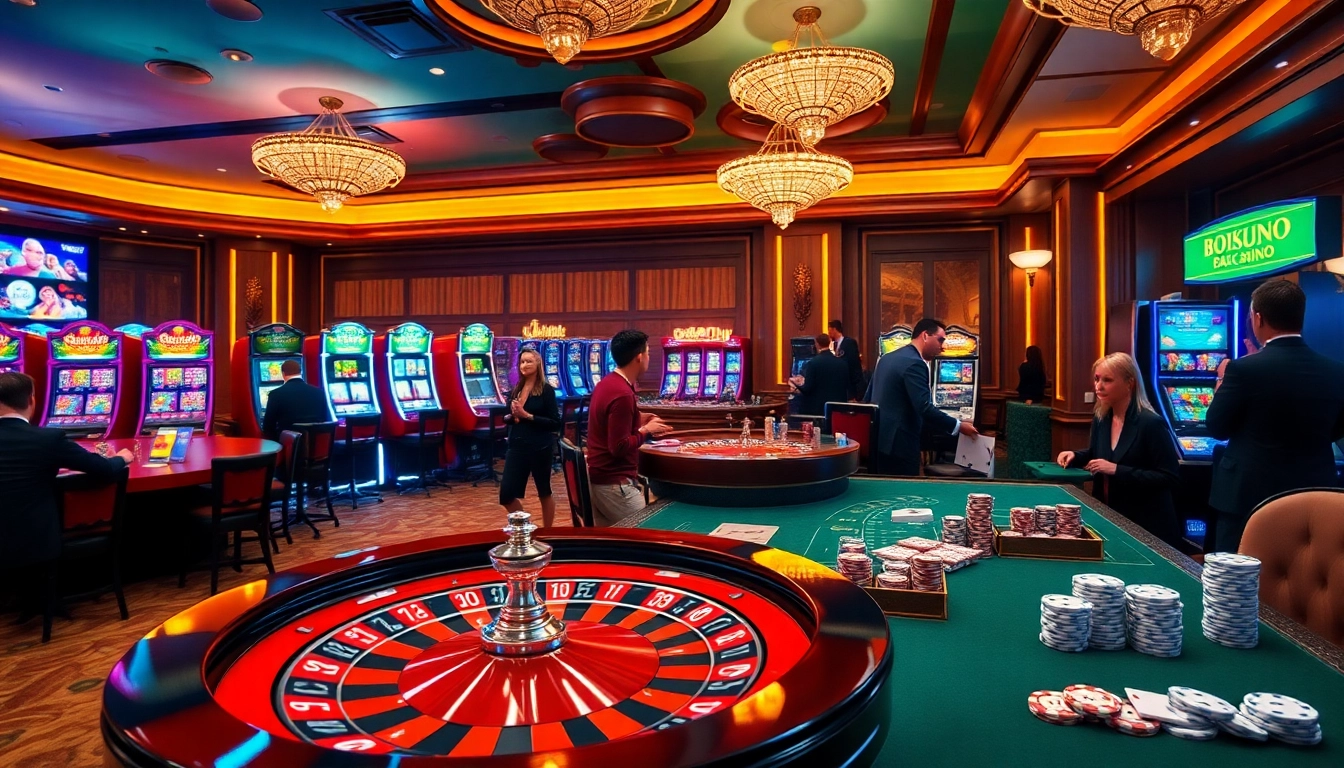 SODO CASINO gaming experience featuring a lively roulette wheel and vibrant poker tables.