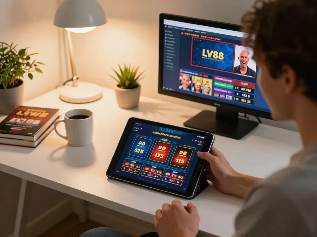 Player analyzing LV88 game strategies while enjoying a casual online gaming session at home.
