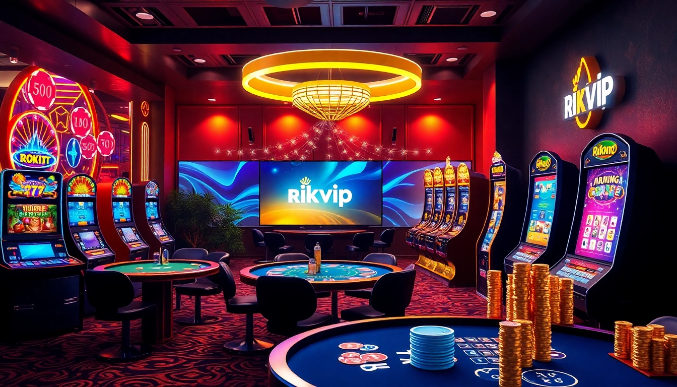 Rikvip online gaming platform with casino games and vibrant atmosphere.